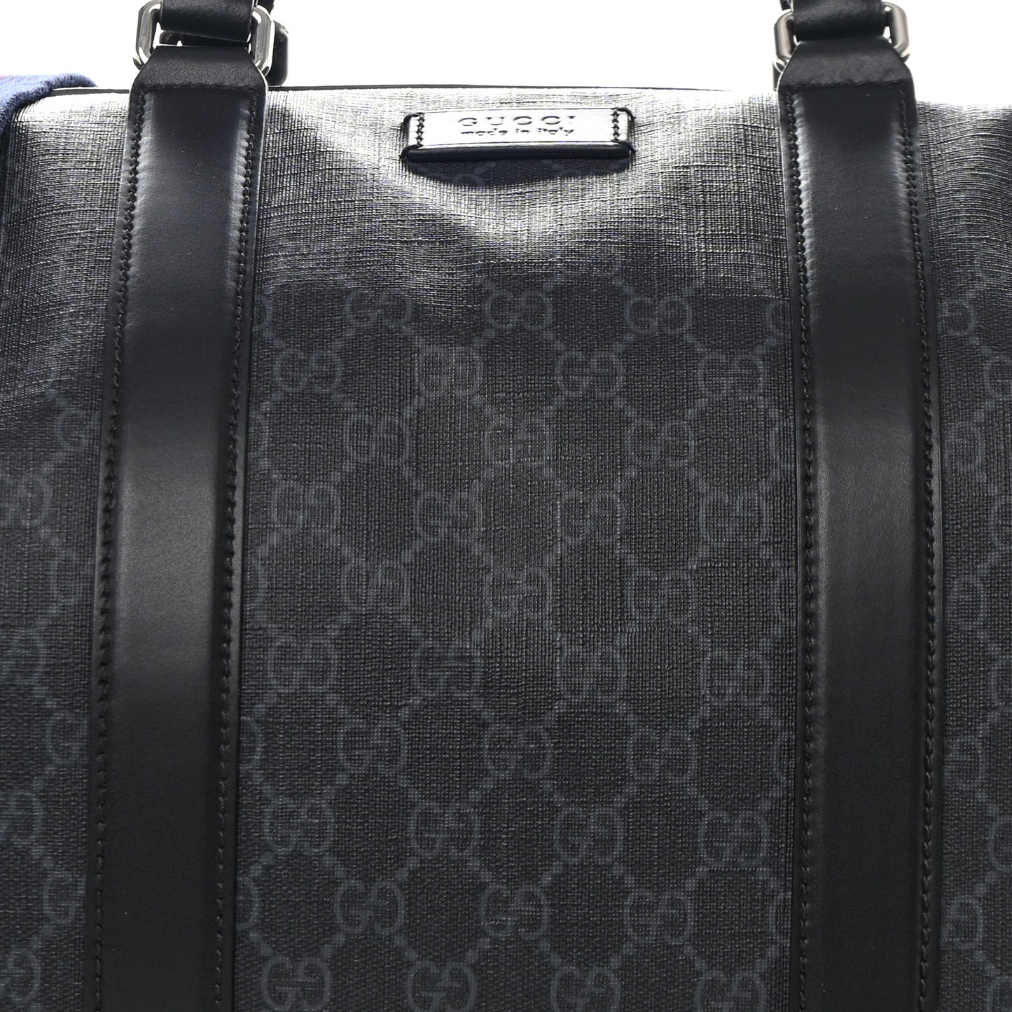Soft GG Supreme Monogram Appia Calfskin Web Large Carry On Duffle Bag Black Grey
