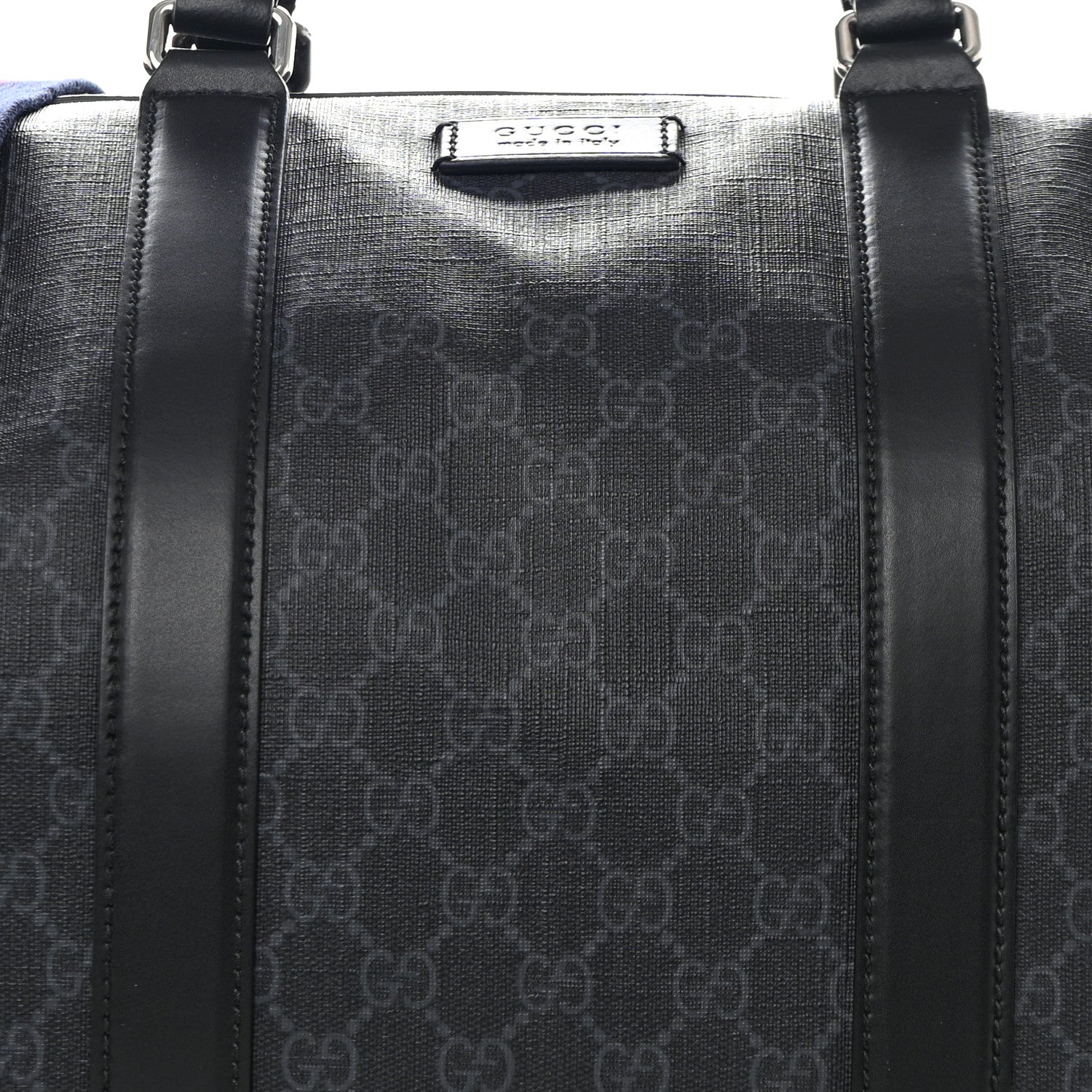 Gucci Soft GG Supreme Monogram Appia Calfskin Web Large Carry On Duffle Bag Black Grey 8 of 10