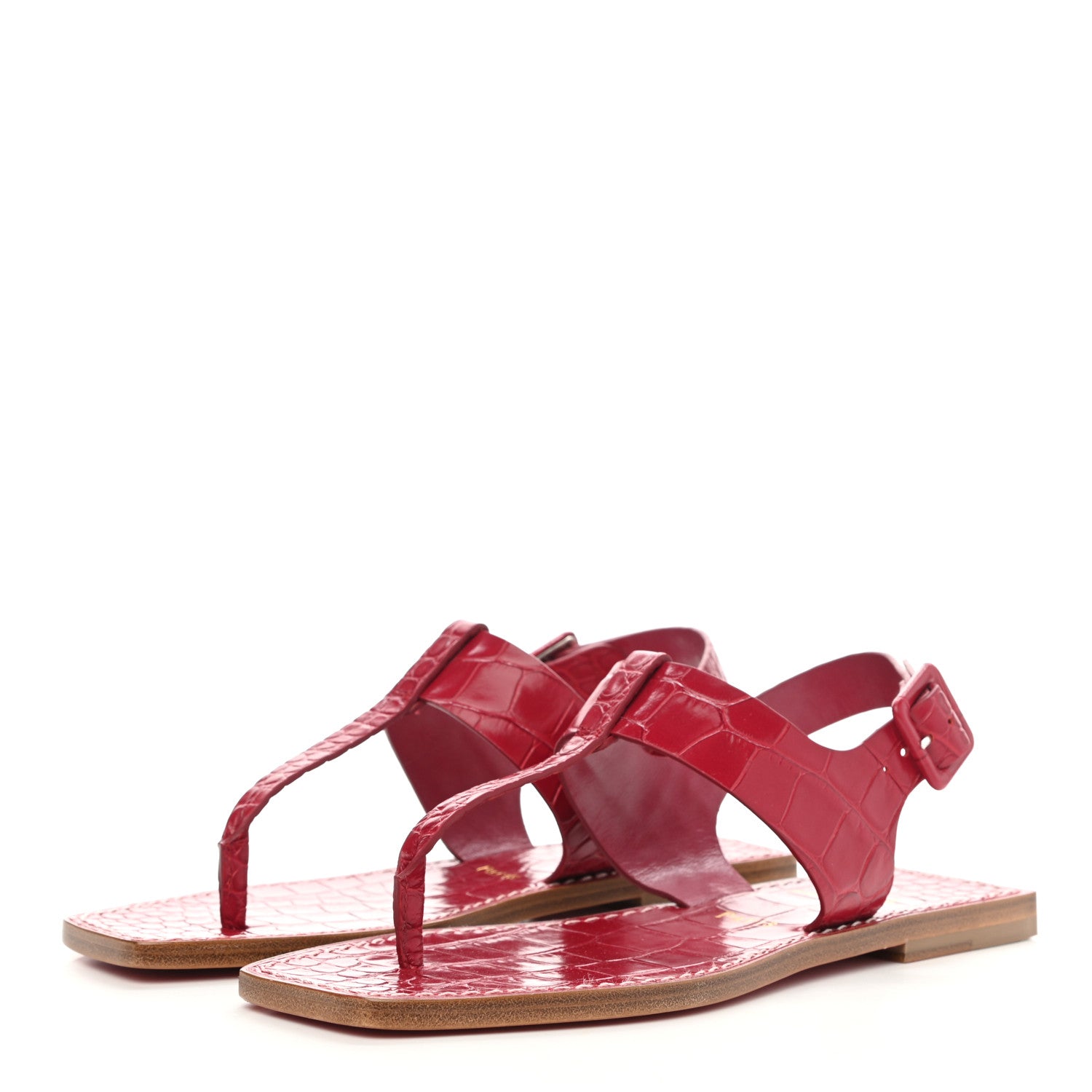Christian Louboutin Calfskin Alligator Embossed Cubongo Flat Sandals 36 Persan 3 of 7