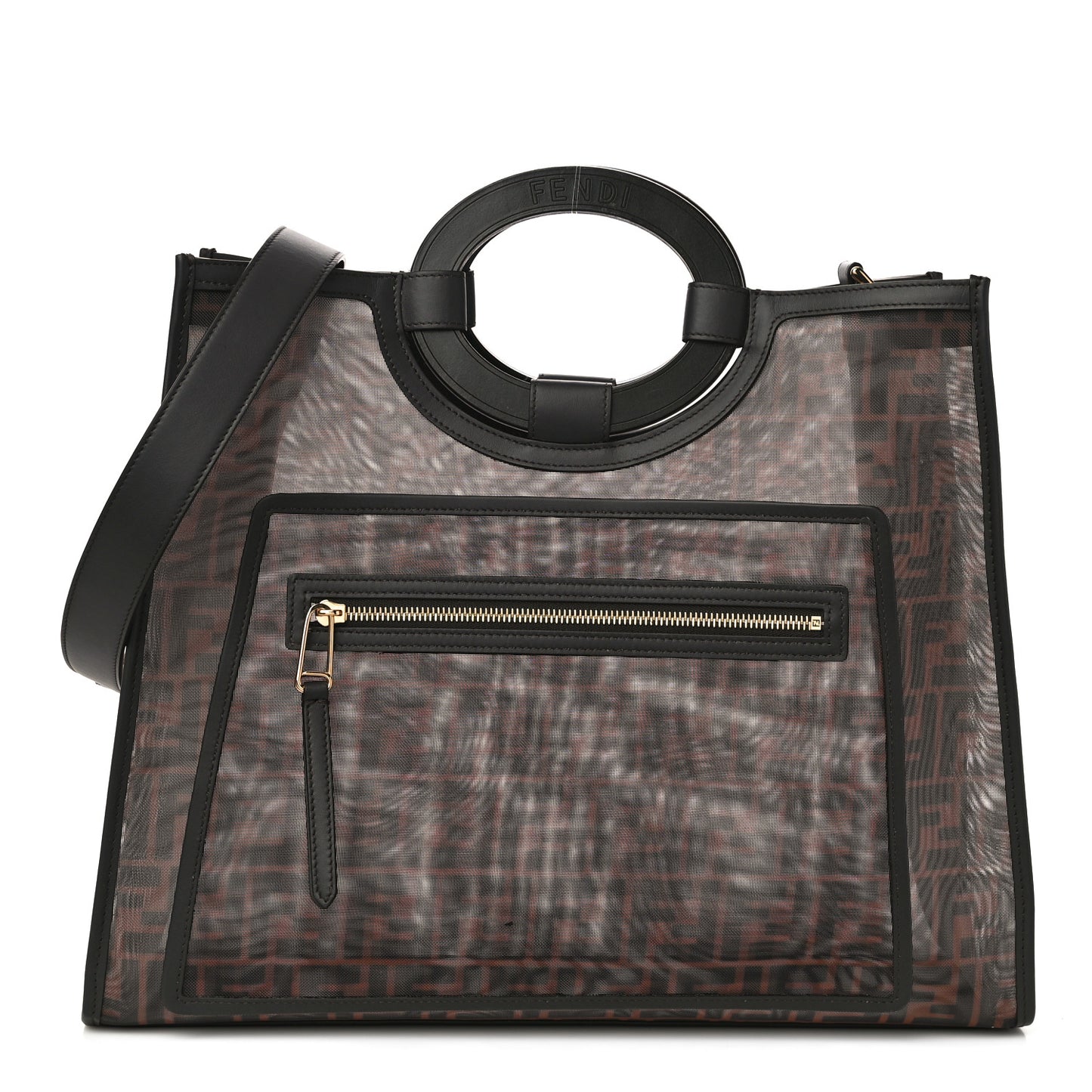 Mesh Vitello Century Cuoio FF 1974 Medium Runaway Shopper Tote Marrone Black Ebano