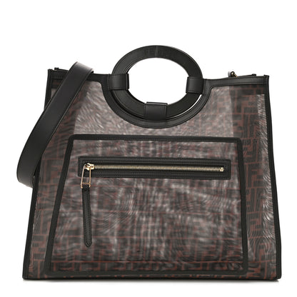 Fendi Mesh Vitello Century Cuoio FF 1974 Medium Runaway Shopper Tote Marrone Black Ebano 1 of 12