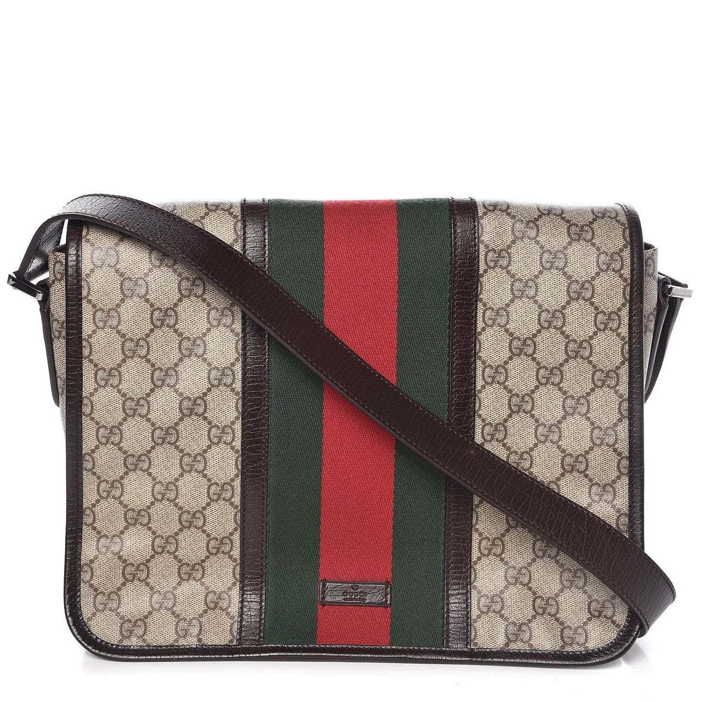 GG Plus Monogram Web Medium Flap Messenger Beige Dark Brown