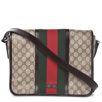Gucci GG Plus Monogram Web Medium Flap Messenger Beige Dark Brown 1 of 9