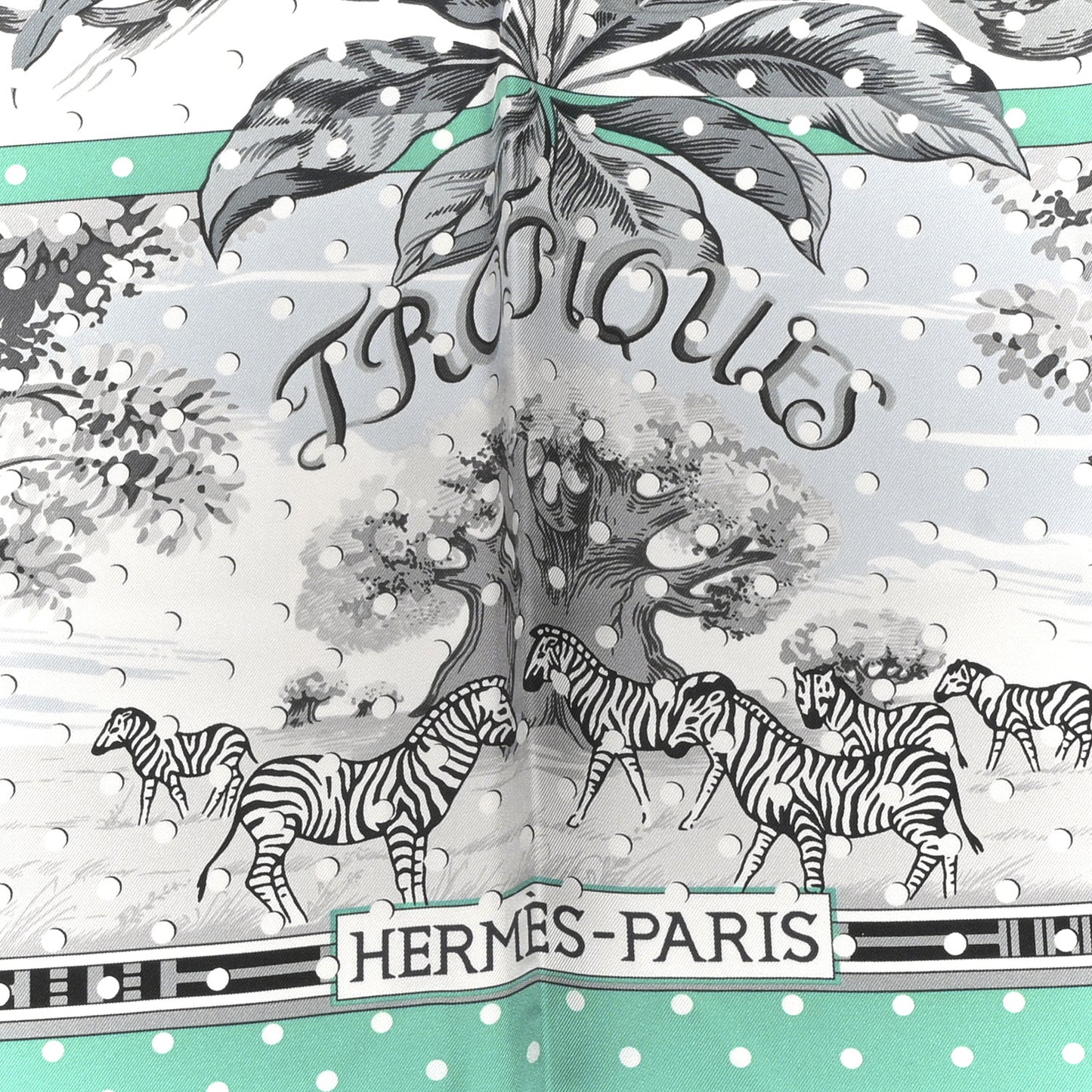 Silk Carre Tropiques Poinconne Shawl 140 White Gris Menthol