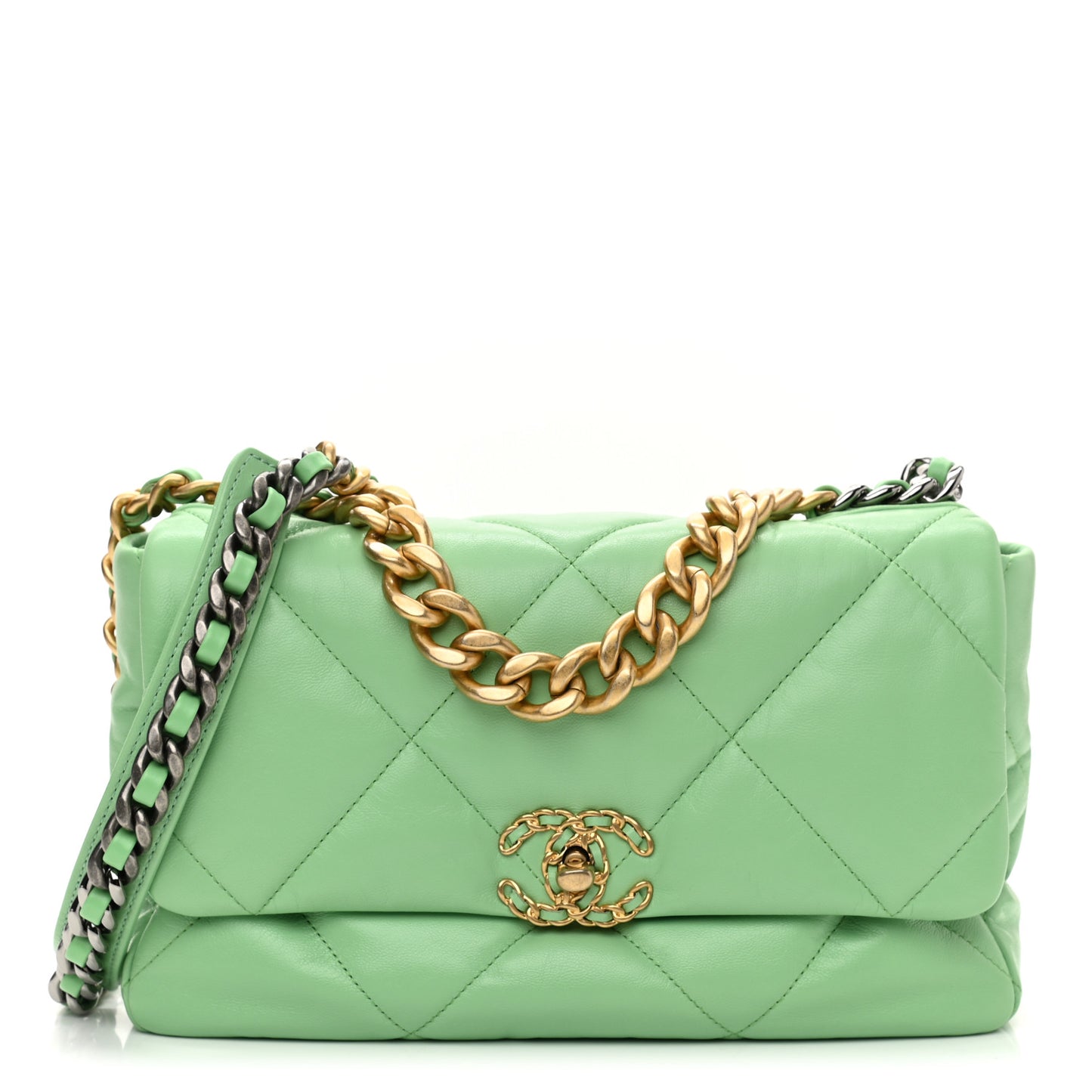 Lambskin Quilted Large Chanel 19 Flap Light Green