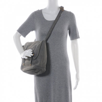 Saint Laurent Crocodile Embossed Nubuck Besace Shoulder Bag Grey 2 of 7