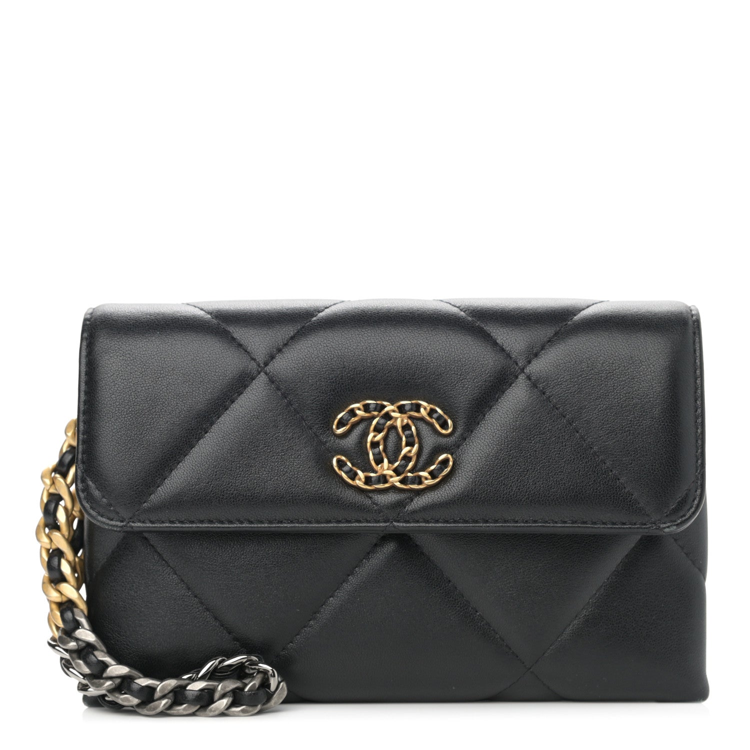 Chanel Lambskin Quilted Chanel 19 Flap Clutch Black 1 of 9