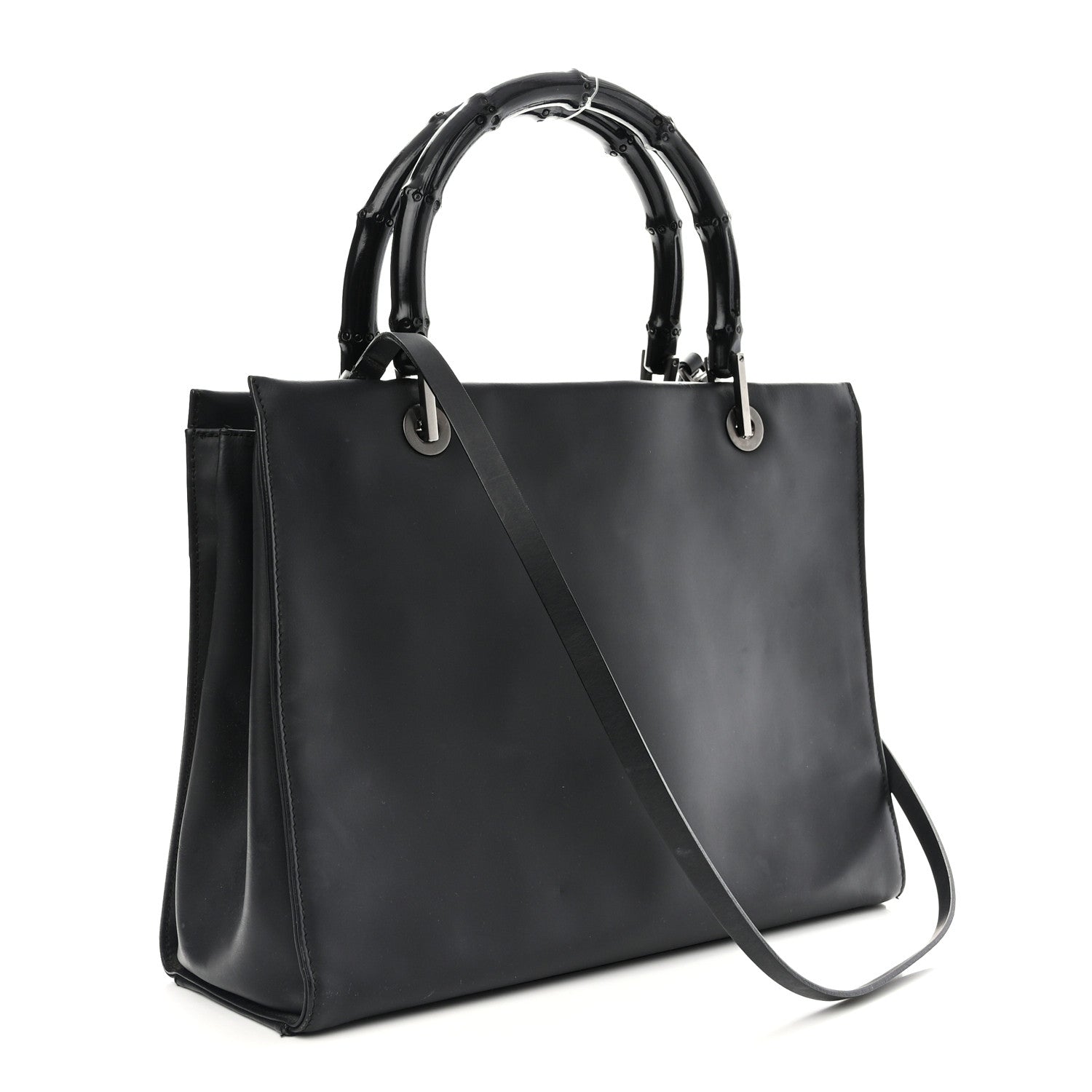 Gucci Calfskin Bamboo Top Handle Tote Black 3 of 11