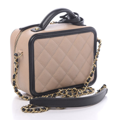 Chanel Caviar Quilted Small CC Filigree Vanity Case Beige Black 3 of 10