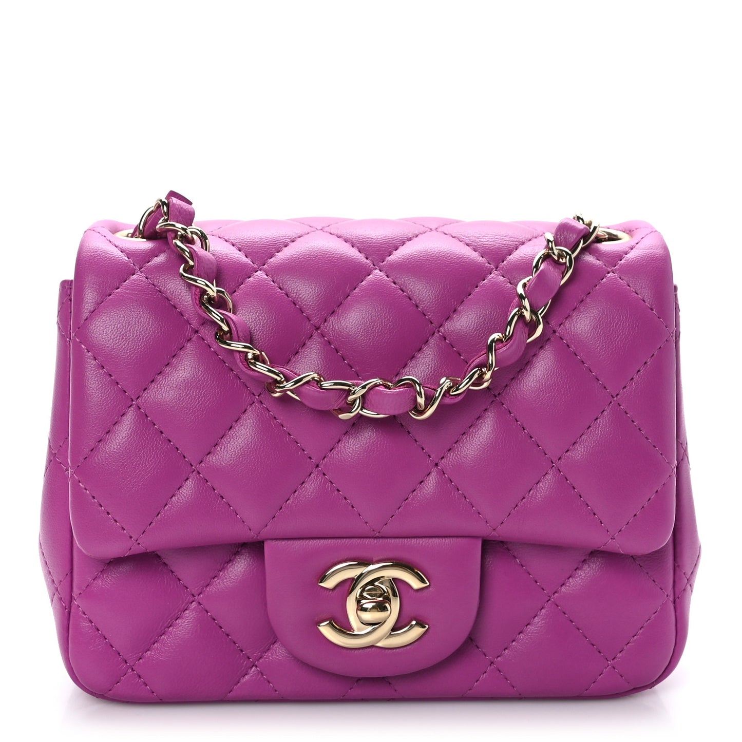 Lambskin Quilted Mini Square Flap Purple