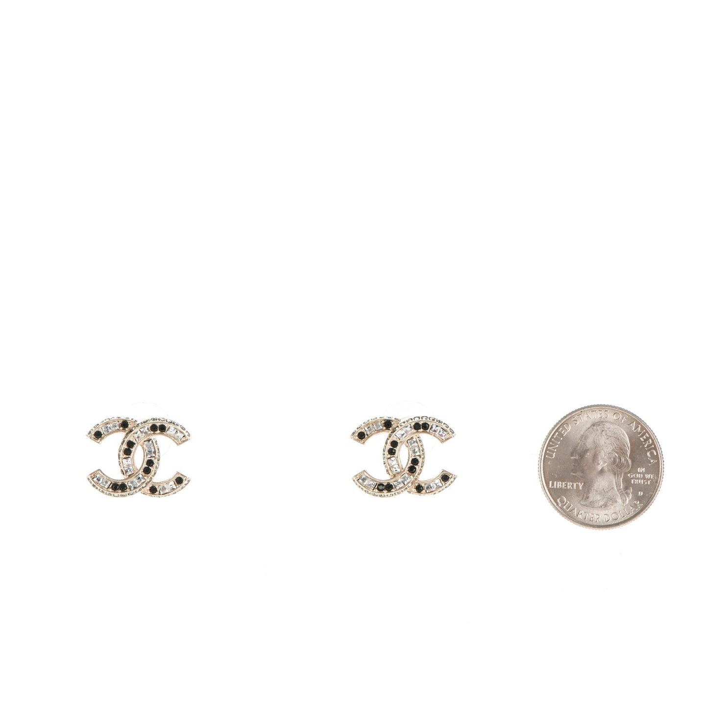 Baguette Crystal CC Earrings Light Gold Black