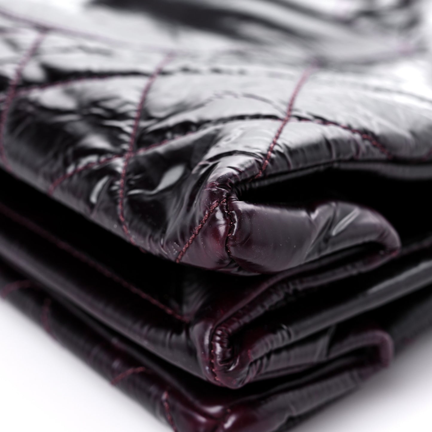 Patent Quilted Accordion Tote Burgundy
