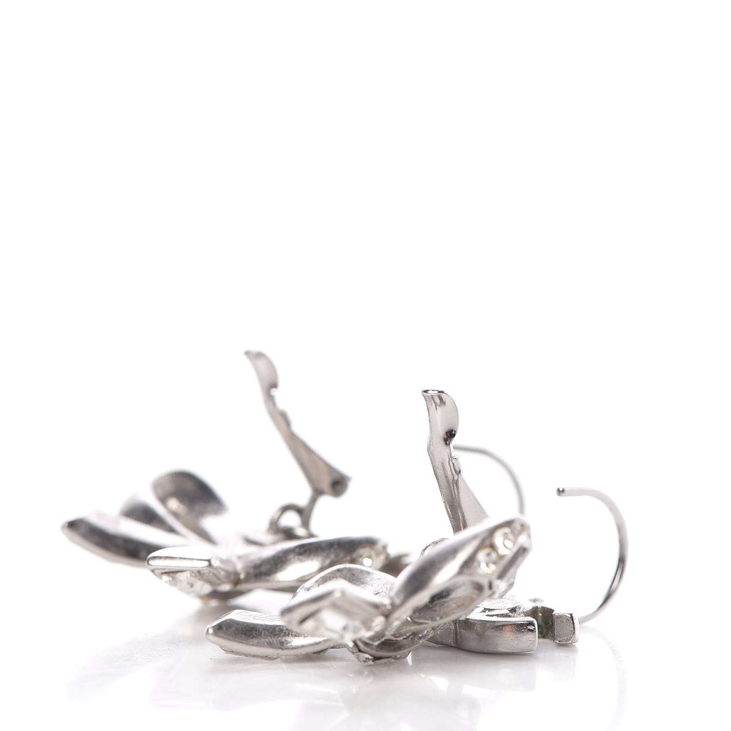 Chanel Crystal CC Bow Dangle Earrings Silver 3 of 4