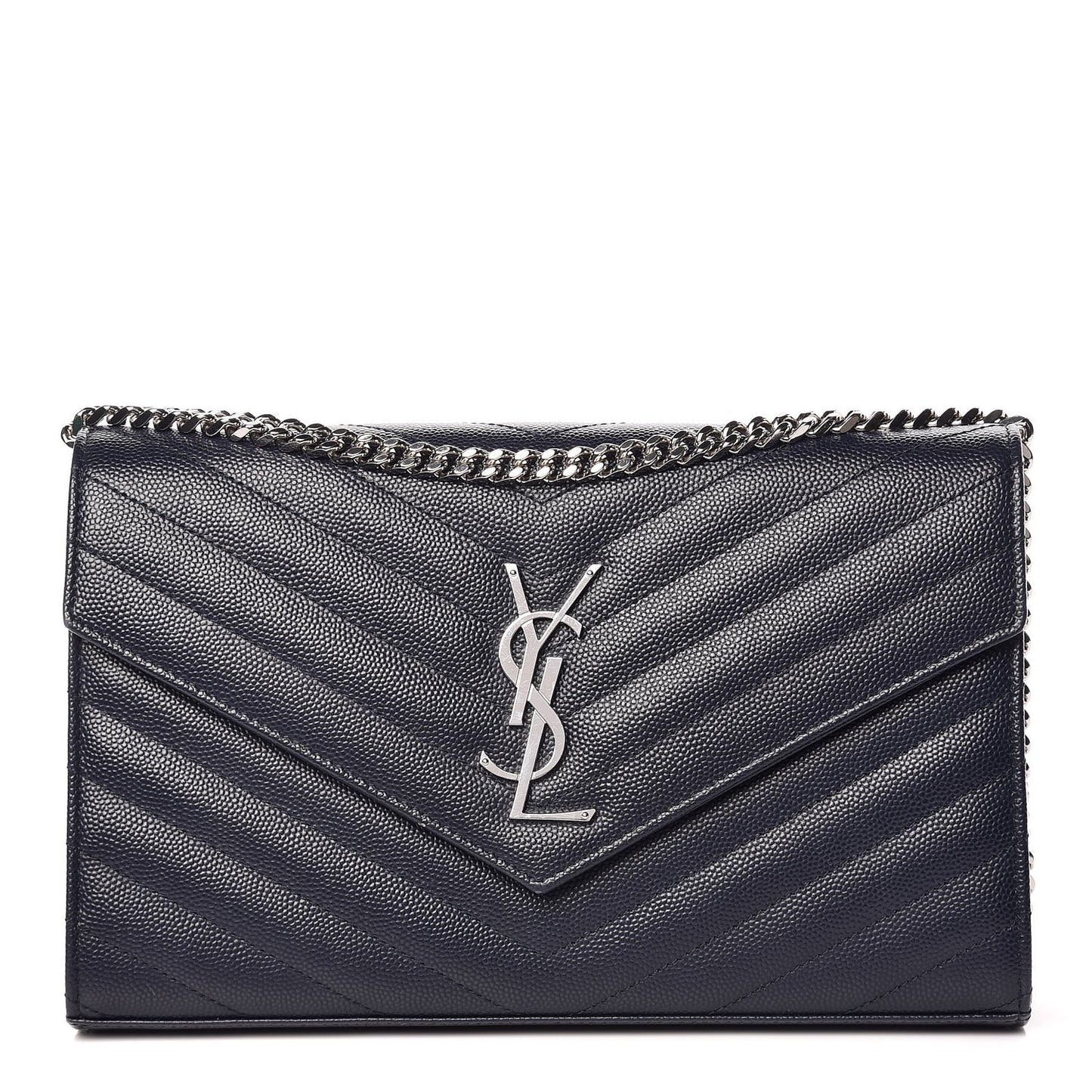 Grain De Poudre Matelasse Chevron Monogram Chain Wallet Deep Marine
