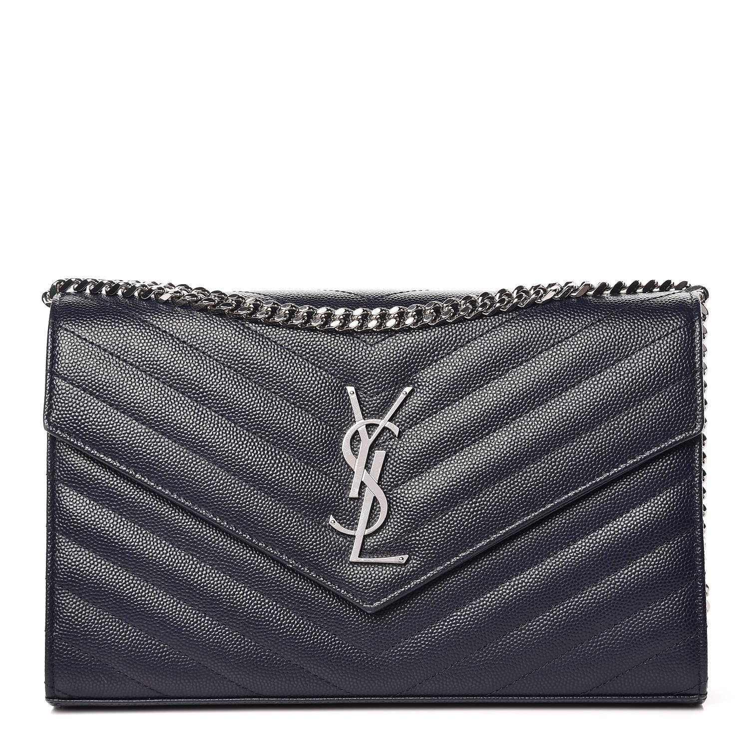 Saint Laurent Grain De Poudre Matelasse Chevron Monogram Chain Wallet Deep Marine 1 of 12