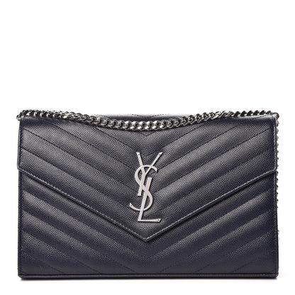 Saint Laurent Grain De Poudre Matelasse Chevron Monogram Chain Wallet Deep Marine 1 of 12
