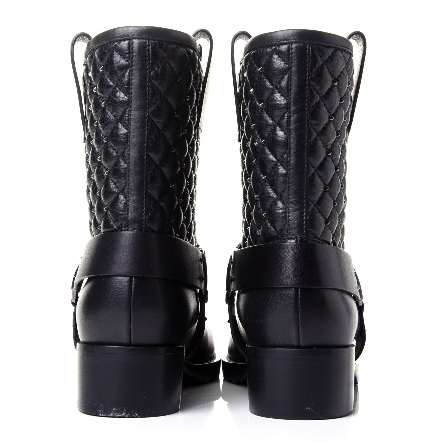 Valentino Garavani Calfskin Crackled Lambskin Rockstud Spike 20mm Biker Boots 38.5 Black 6 of 11