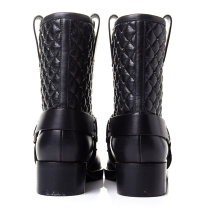 Valentino Garavani Calfskin Crackled Lambskin Rockstud Spike 20mm Biker Boots 38.5 Black 6 of 11