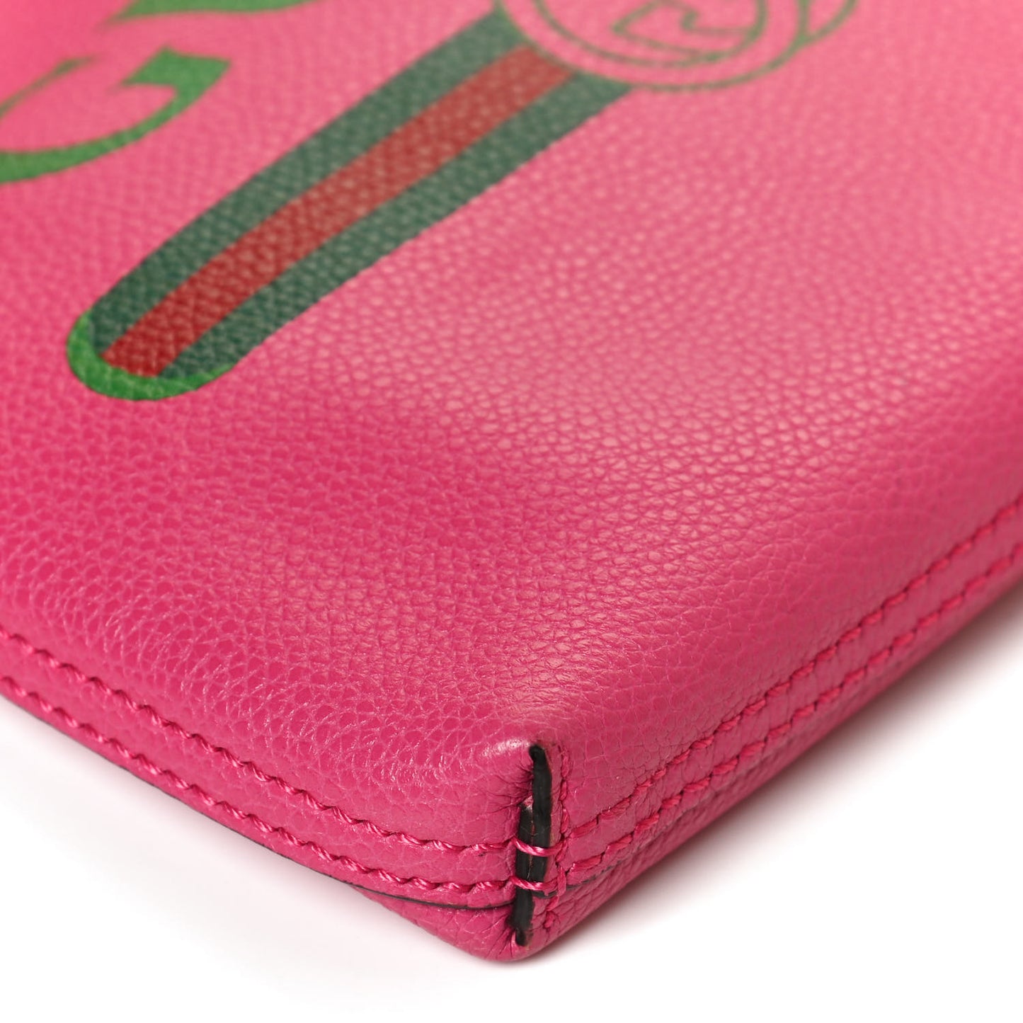 Pebbled Calfskin Medium Logo Portfolio Clutch Box Pink Green