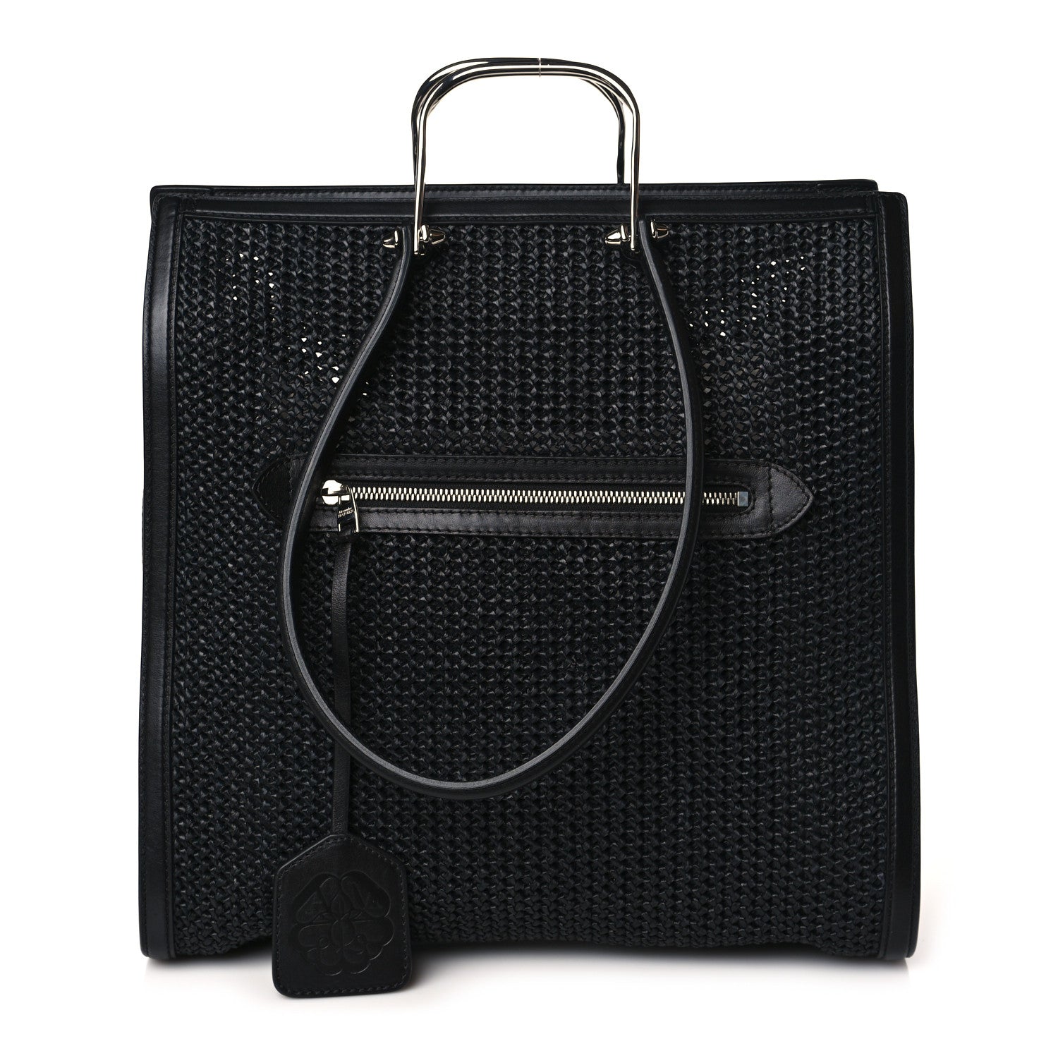 Alexander McQueen Raffia Calfskin The Tall Story Tote Bag Black 1 of 7