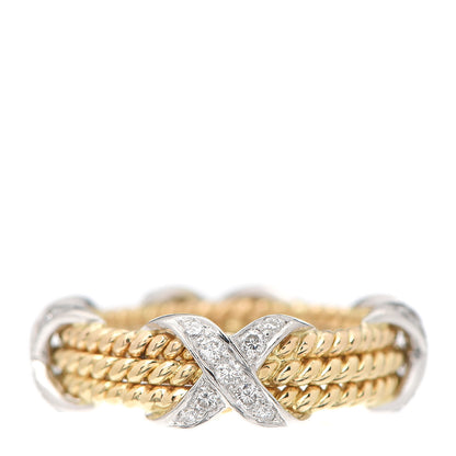 Tiffany 18K Yellow Gold Platinum Diamond Schlumberger Rope 3 Row X Ring 50 5.25 3 of 4
