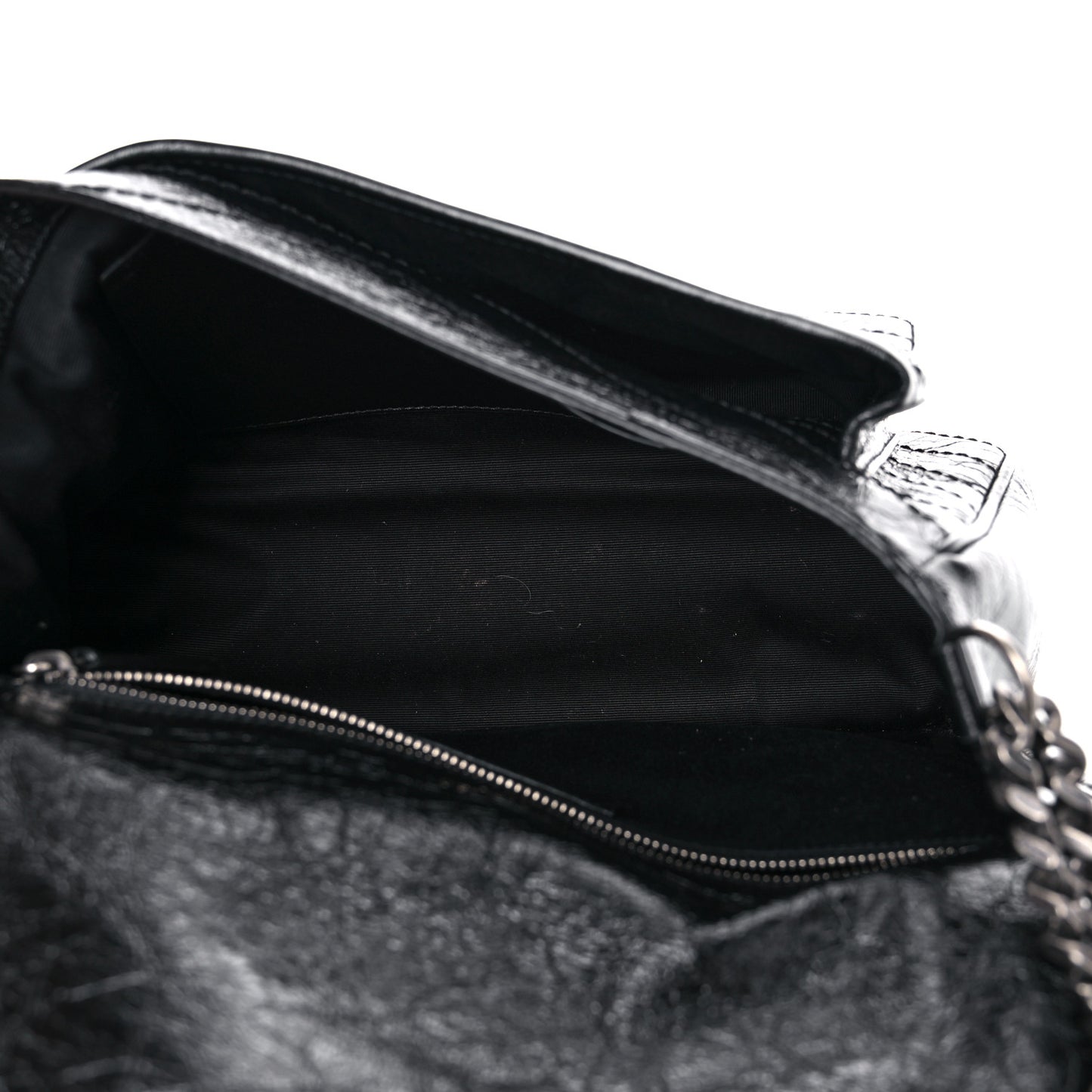 Crinkled Calfskin Matelasse Monogram Medium Niki Chain Satchel Black