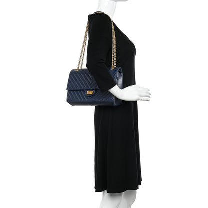 Chanel Aged Calfskin Chevron Quilted 2.55 Reissue 226 Flap Navy Blue 2 of 11