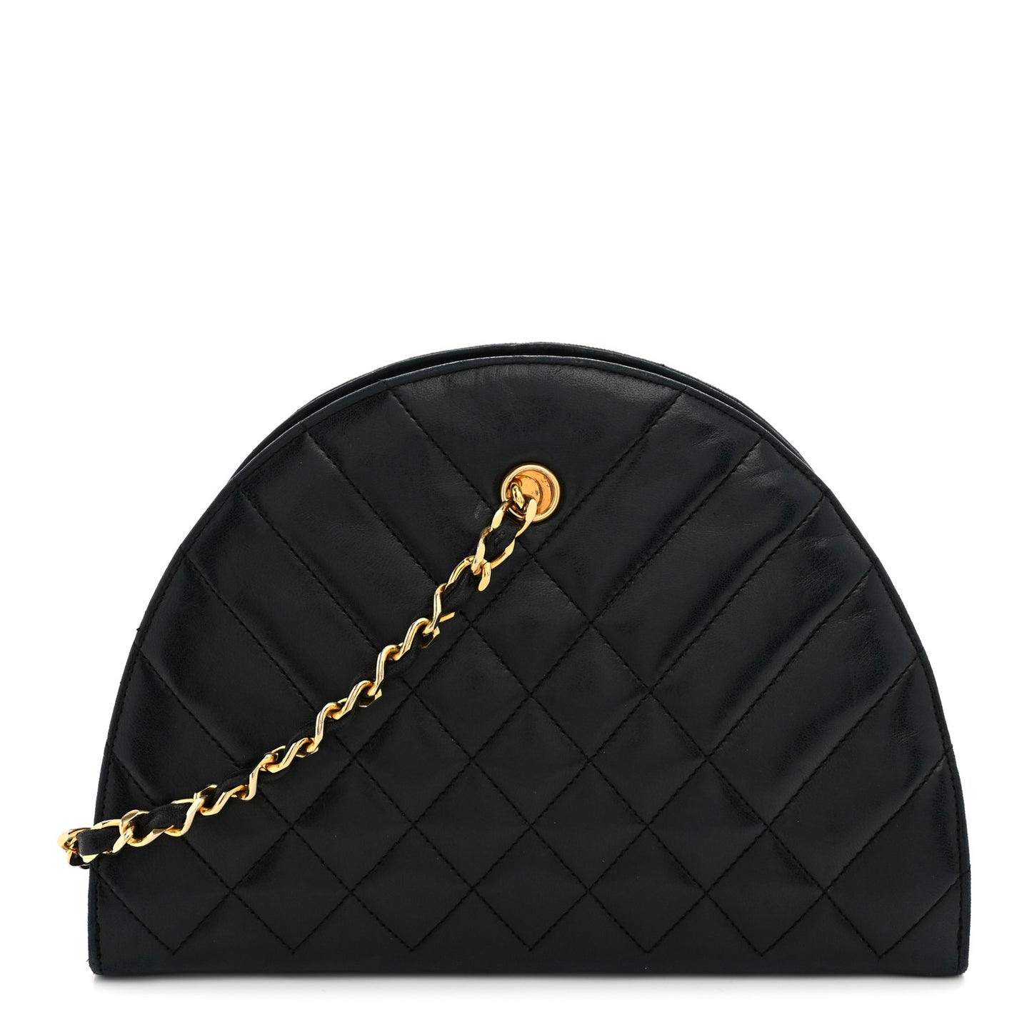 Lambskin Quilted Small Half Moon Clutch Black