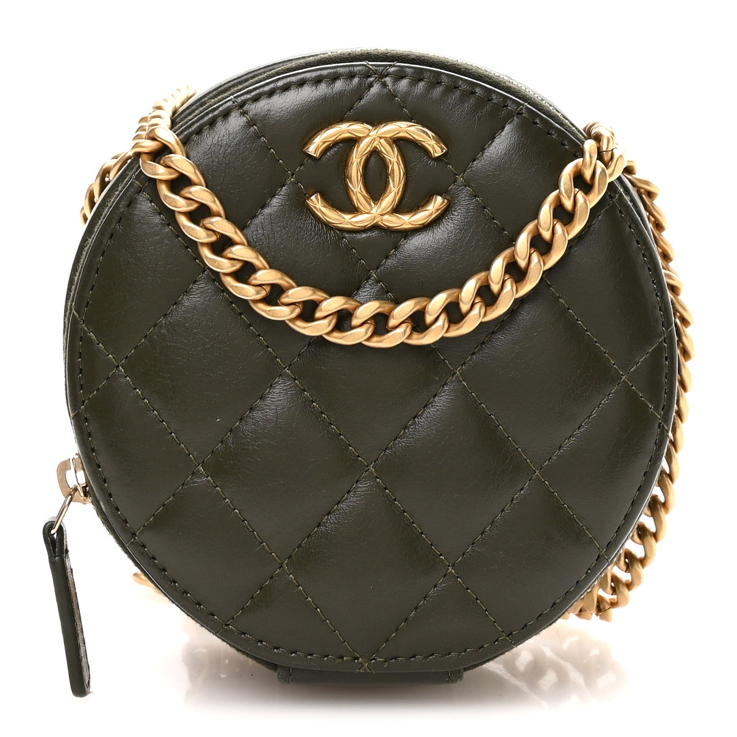 Chanel Lambskin Quilted Pillow Crush Round Clutch With Chain Green 1 of 10