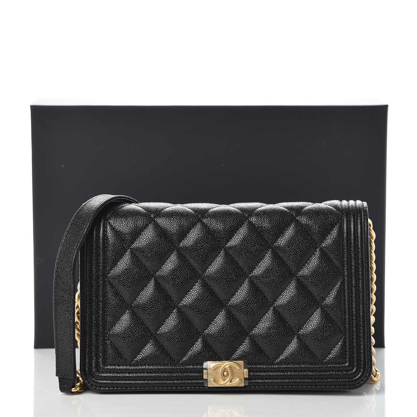 Caviar Quilted Boy Wallet On Chain WOC Black
