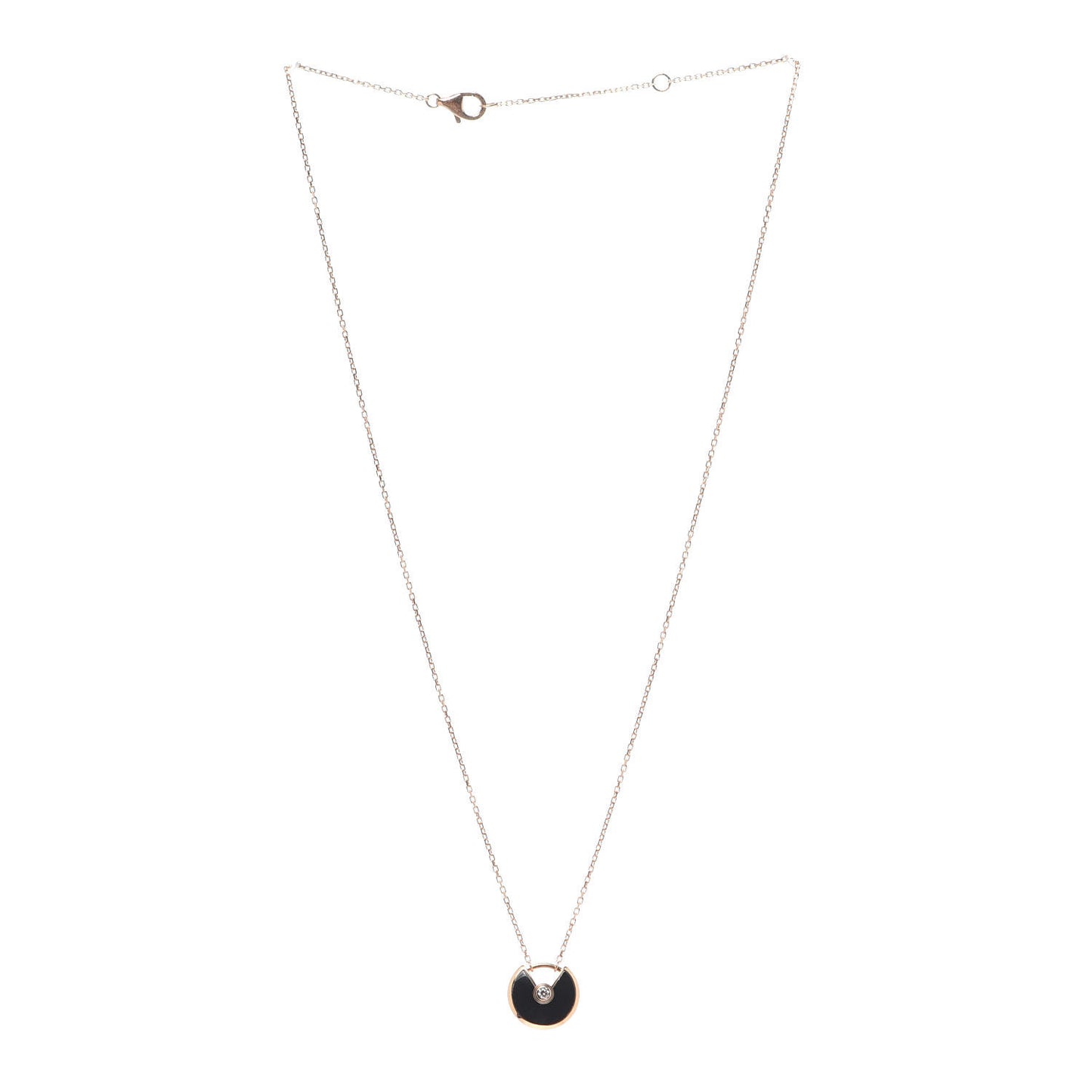 18K Pink Gold Diamond Black Onyx XS Amulette de Cartier Pendant Necklace