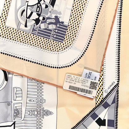 Hermes Silk Confort En Automobile Scarf 70 Creme White Black 3 of 3