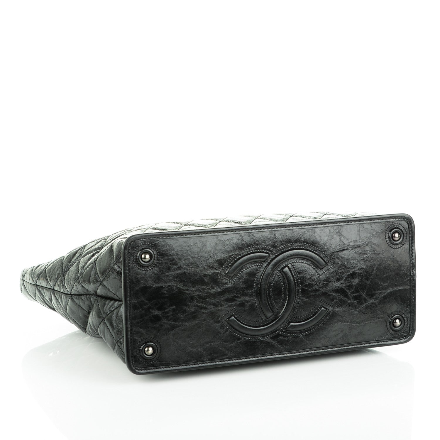 Chanel Glazed Calfskin Quilted Drawstring Shopping Tote Black 4 of 7