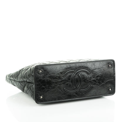 Chanel Glazed Calfskin Quilted Drawstring Shopping Tote Black 4 of 7
