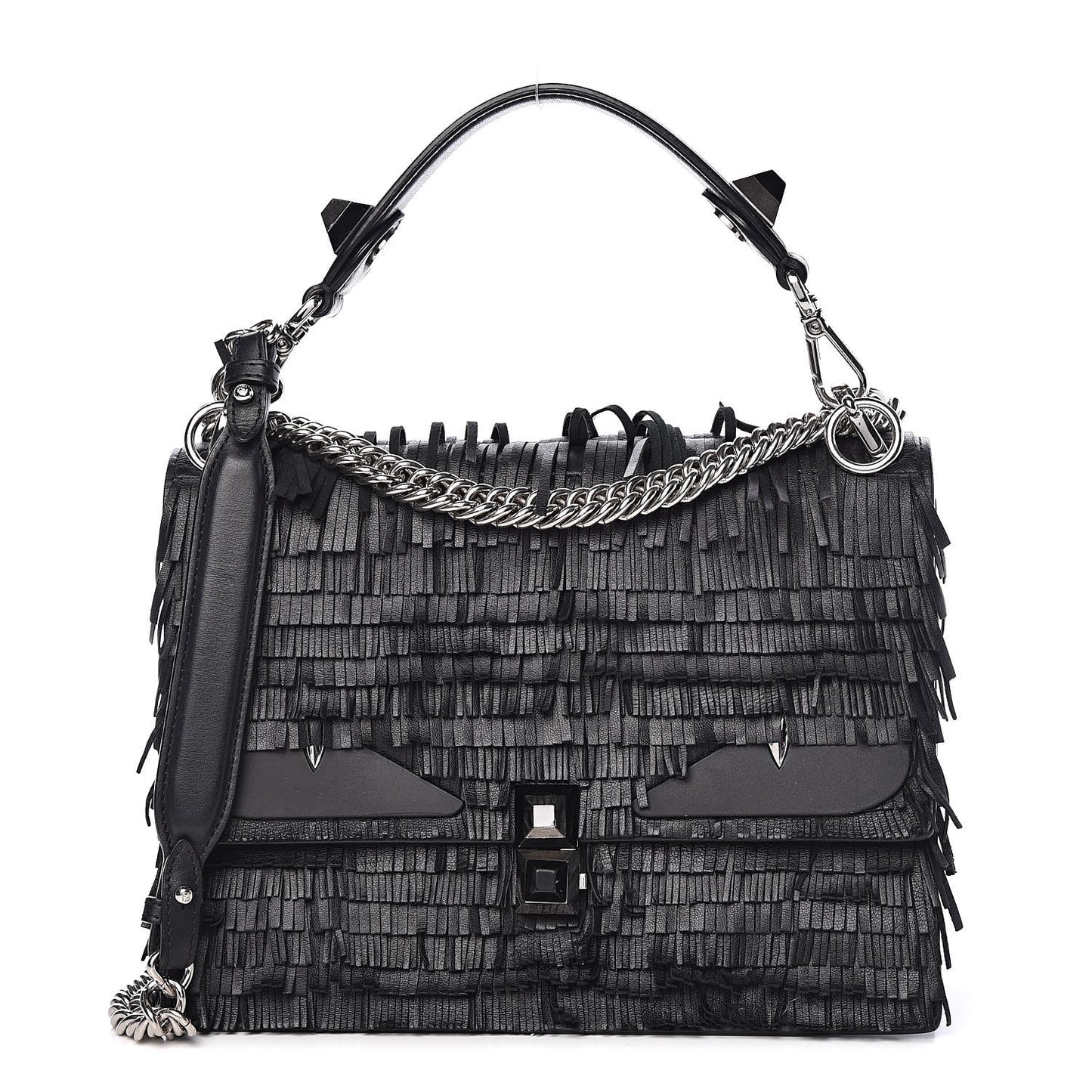 Vitello Century Opaco Monster Eyes Fringe Studded Kan I Shoulder Bag Black