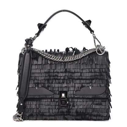 Fendi Vitello Century Opaco Monster Eyes Fringe Studded Kan I Shoulder Bag Black 1 of 11