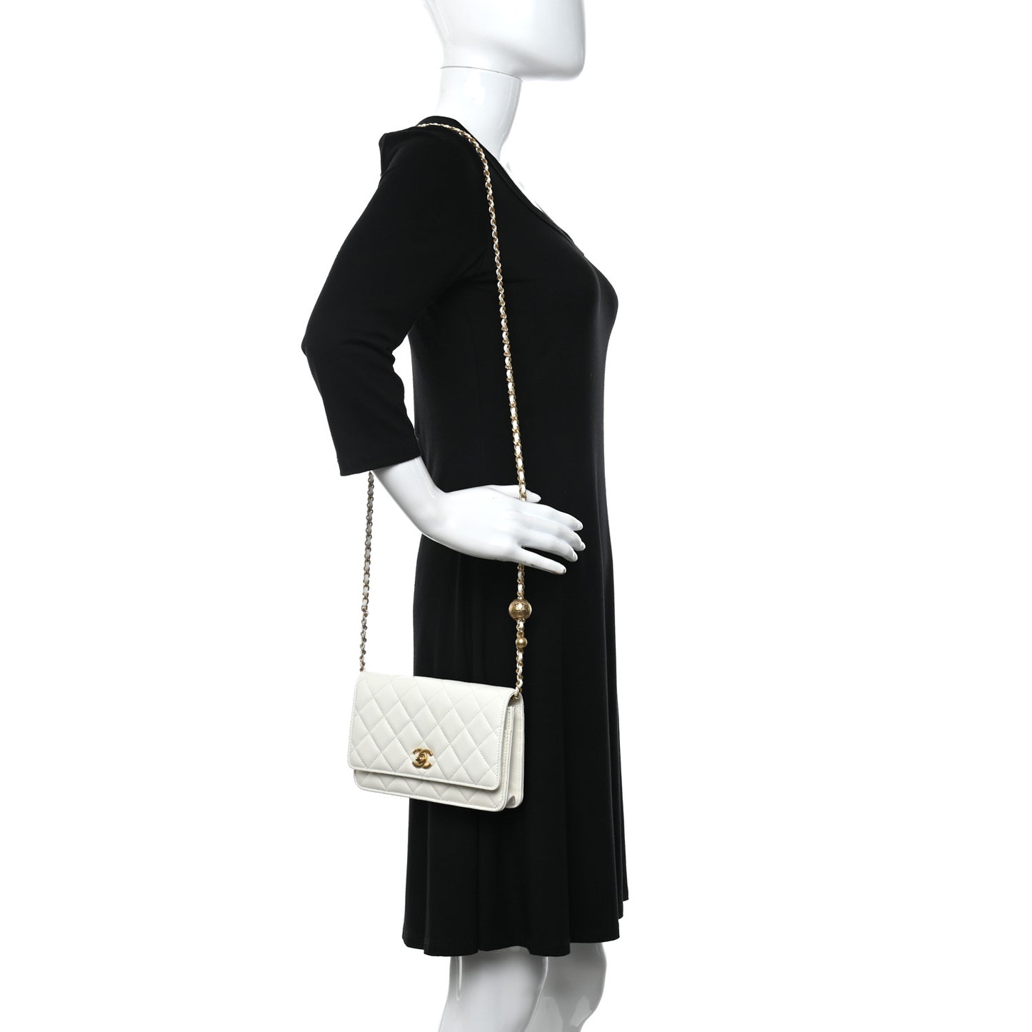 Lambskin Quilted CC Pearl Crush Wallet on Chain WOC White