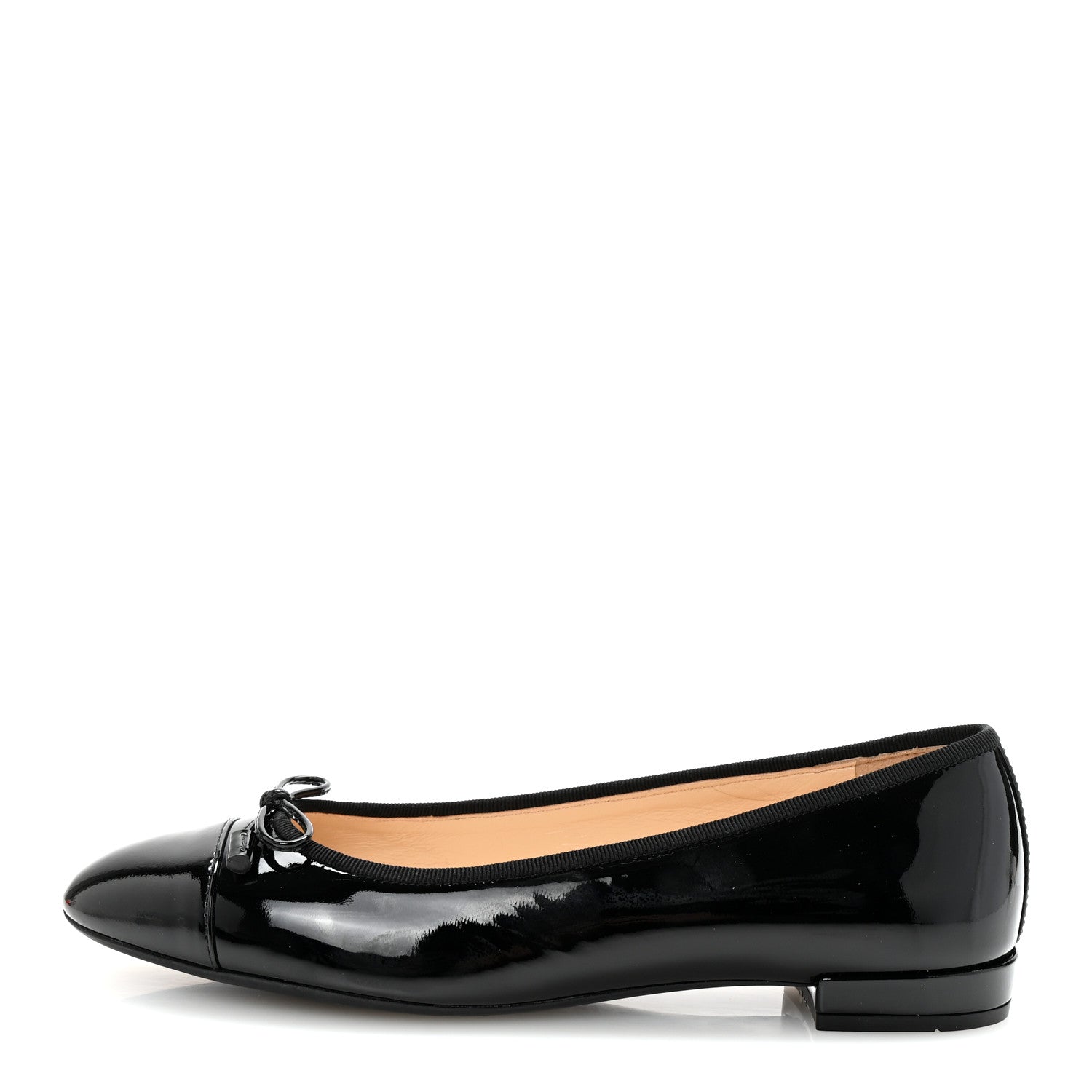 Prada Vernice Cap Toe Logo Bow Ballerina Flats 37.5 Black 1 of 9