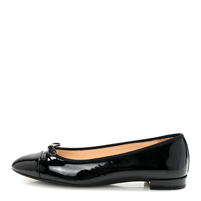 Prada Vernice Cap Toe Logo Bow Ballerina Flats 37.5 Black 1 of 9