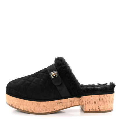 Chanel Suede Calfskin Shearling Turn Lock Clogs 41 Black 1 of 11