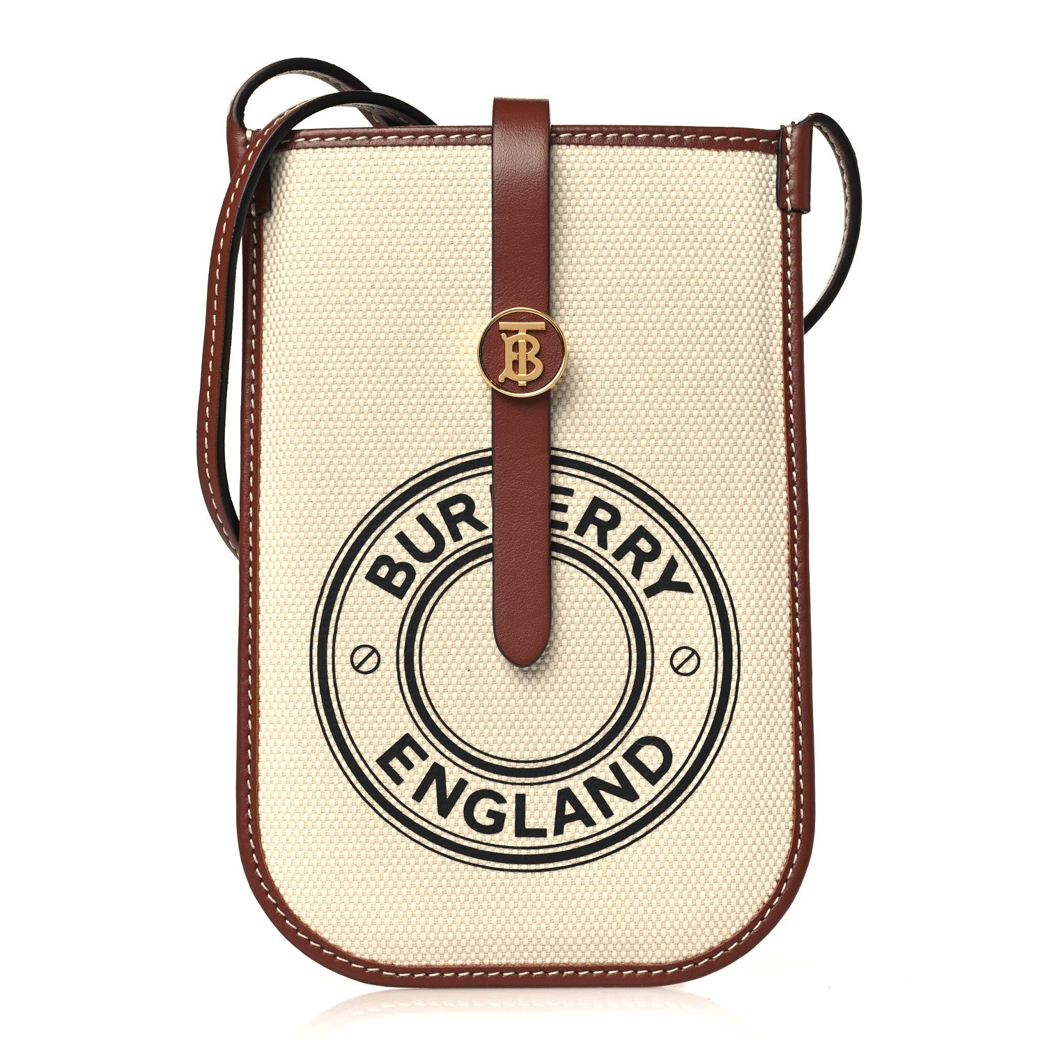 Burberry Canvas Callfskin Anne Phone Case With Strap White Tan 1 of 6