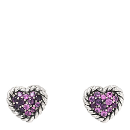 David Yurman Sterling Silver Pink Sapphire Petite Pave Heart Earrings 1 of 4