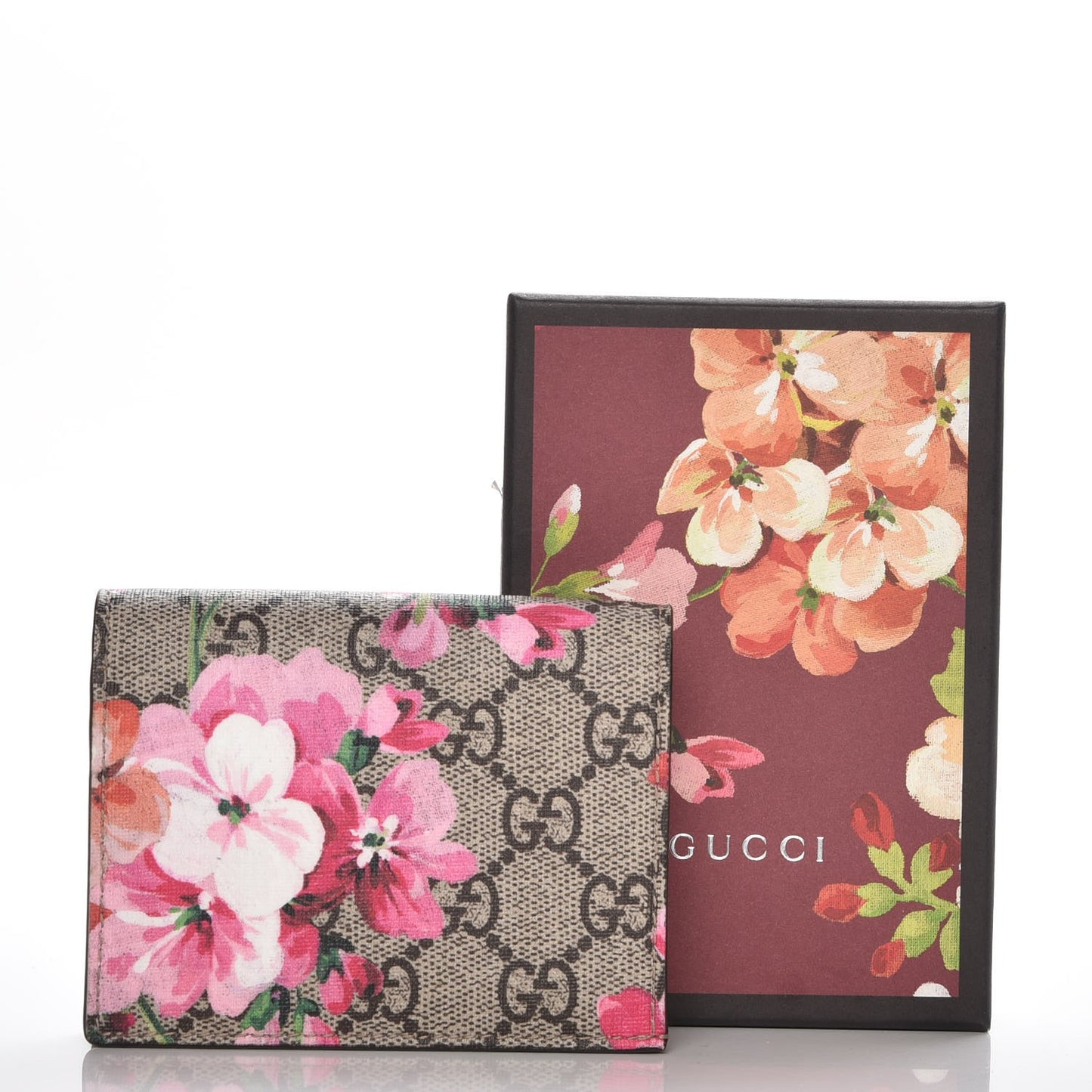 GG Supreme Monogram Blooms Card Case Beige Multicolor Dry Rose