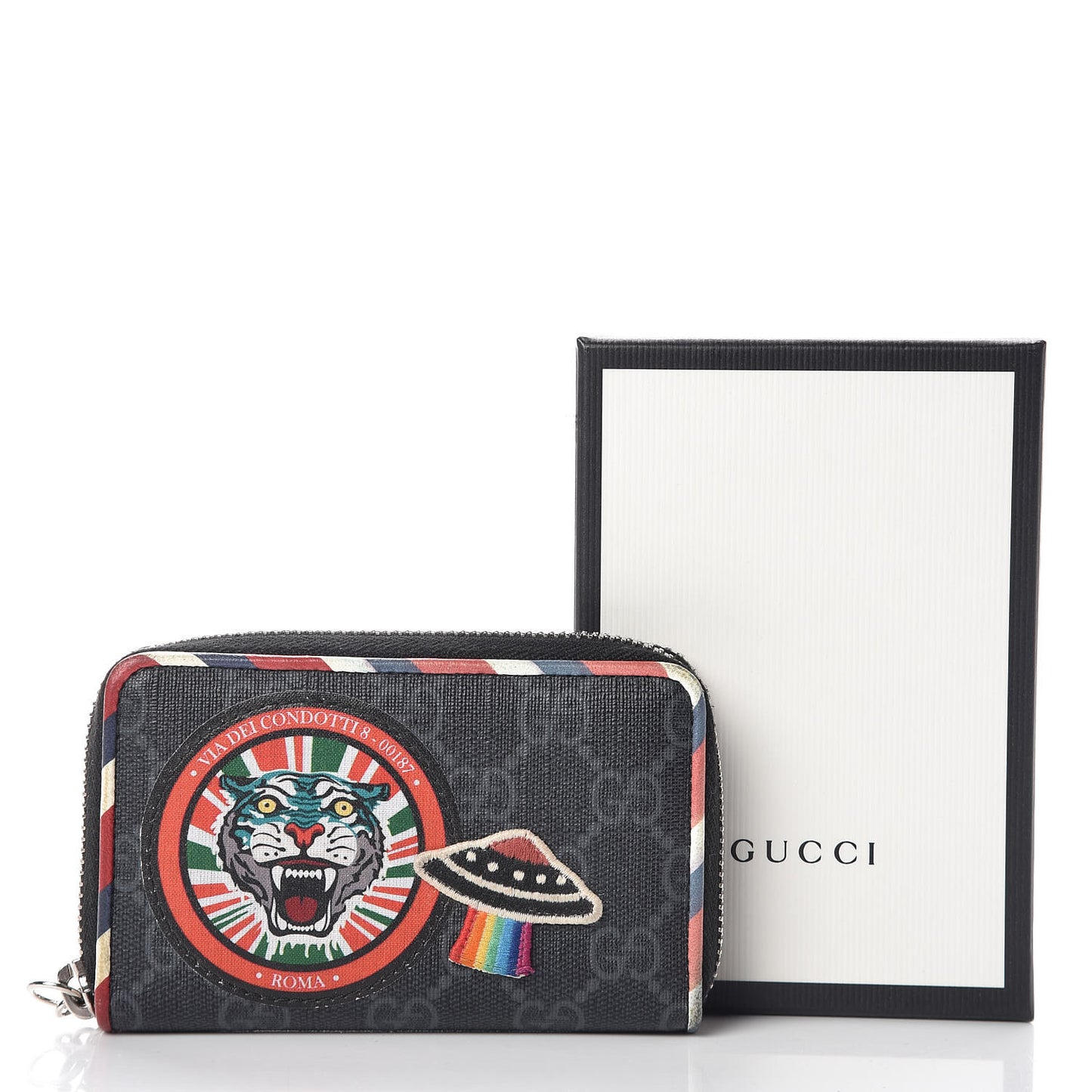 GG Supreme Monogram Night Courrier Embroidered Zip Around Card Case