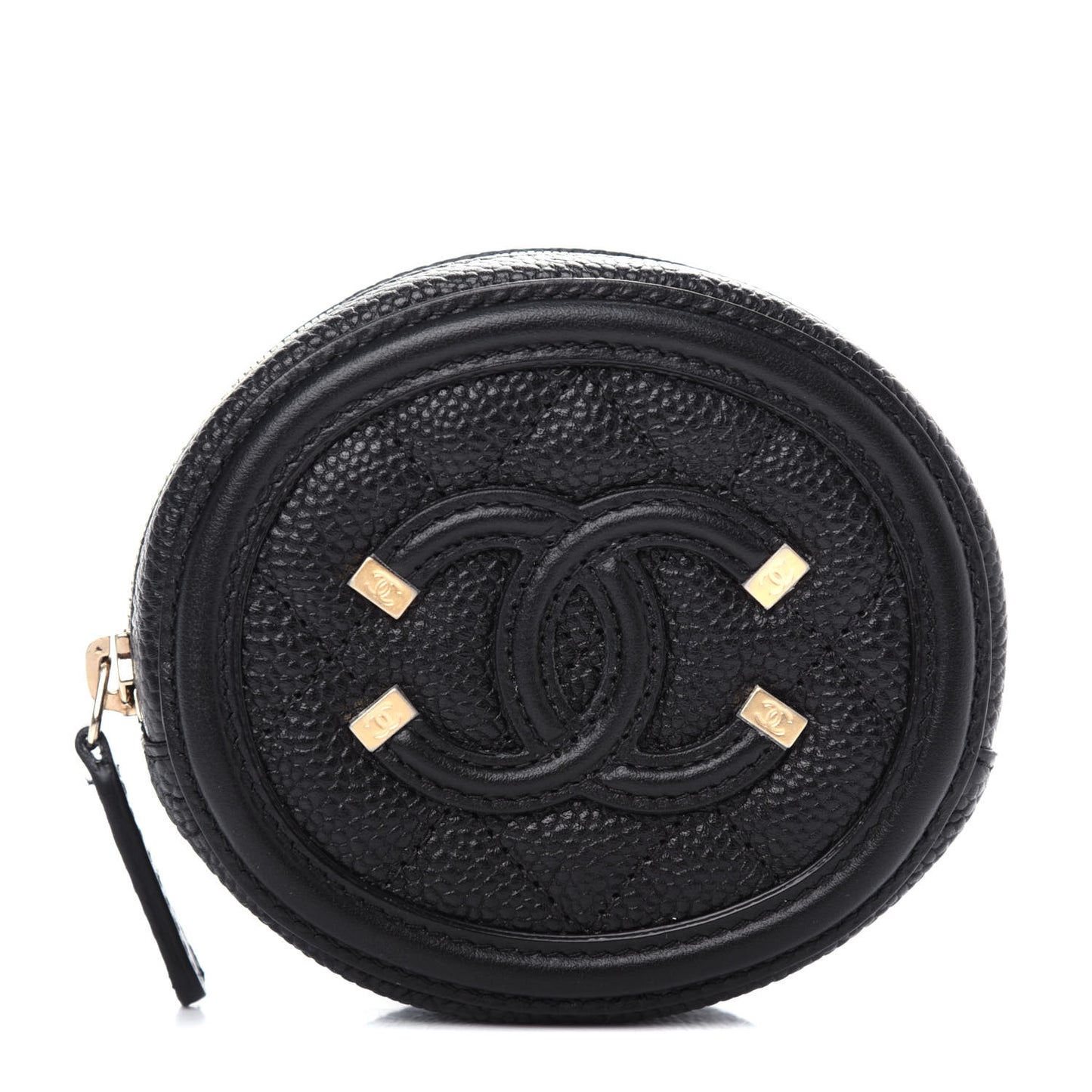 Caviar Quilted Filigree Zip Around Classic Coin Purse Black