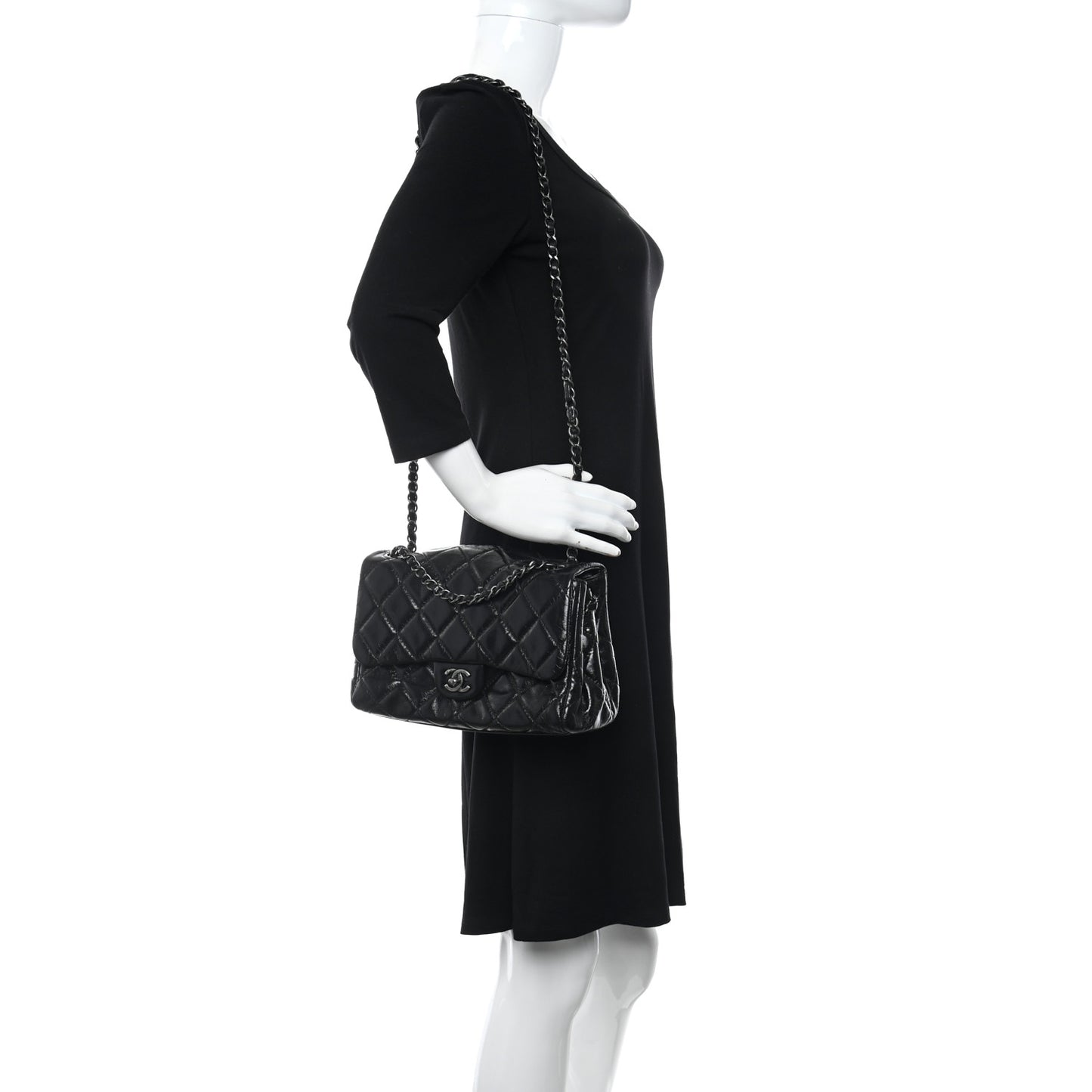 Glazed Calfskin Quilted Medium Coco Soft Flap Black