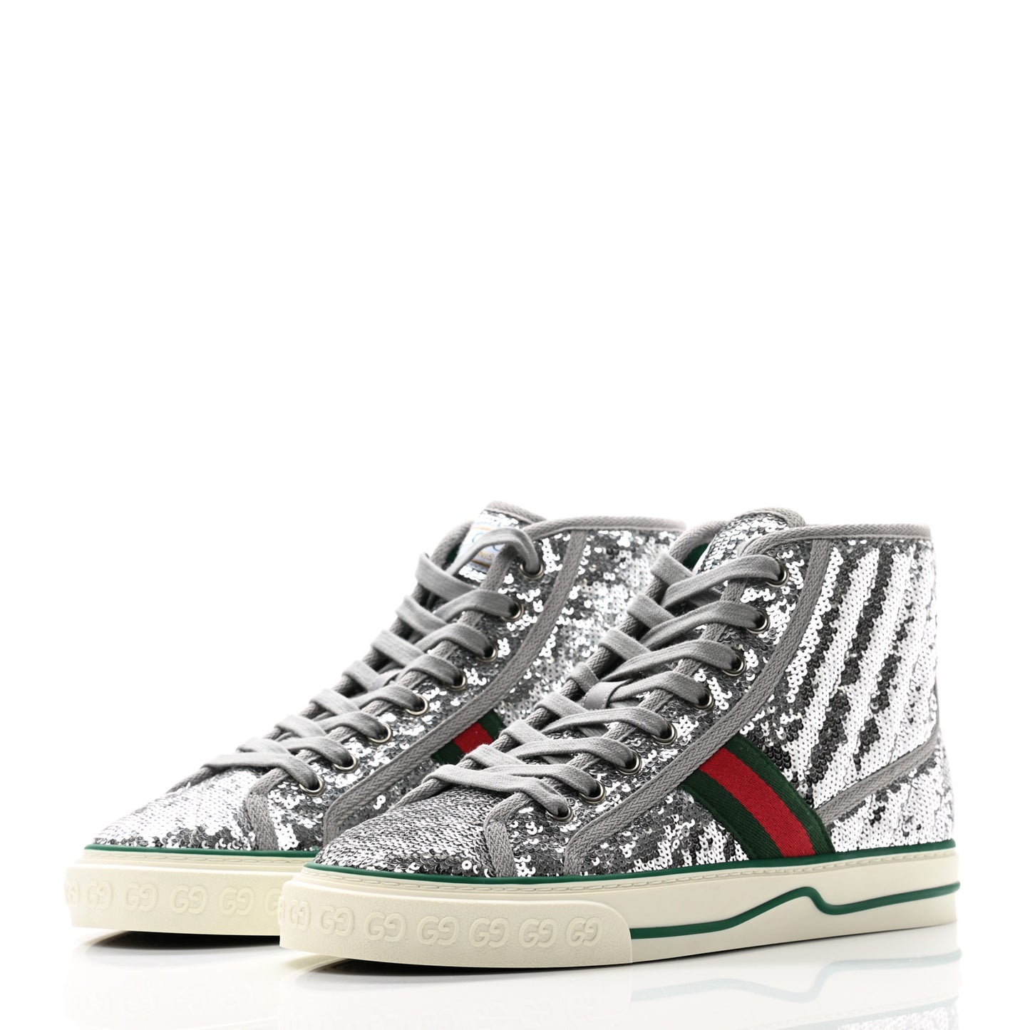 Sequin Web Matelasse Womens 1977 Tennis High Top Sneakers 38 Silver Light Grey