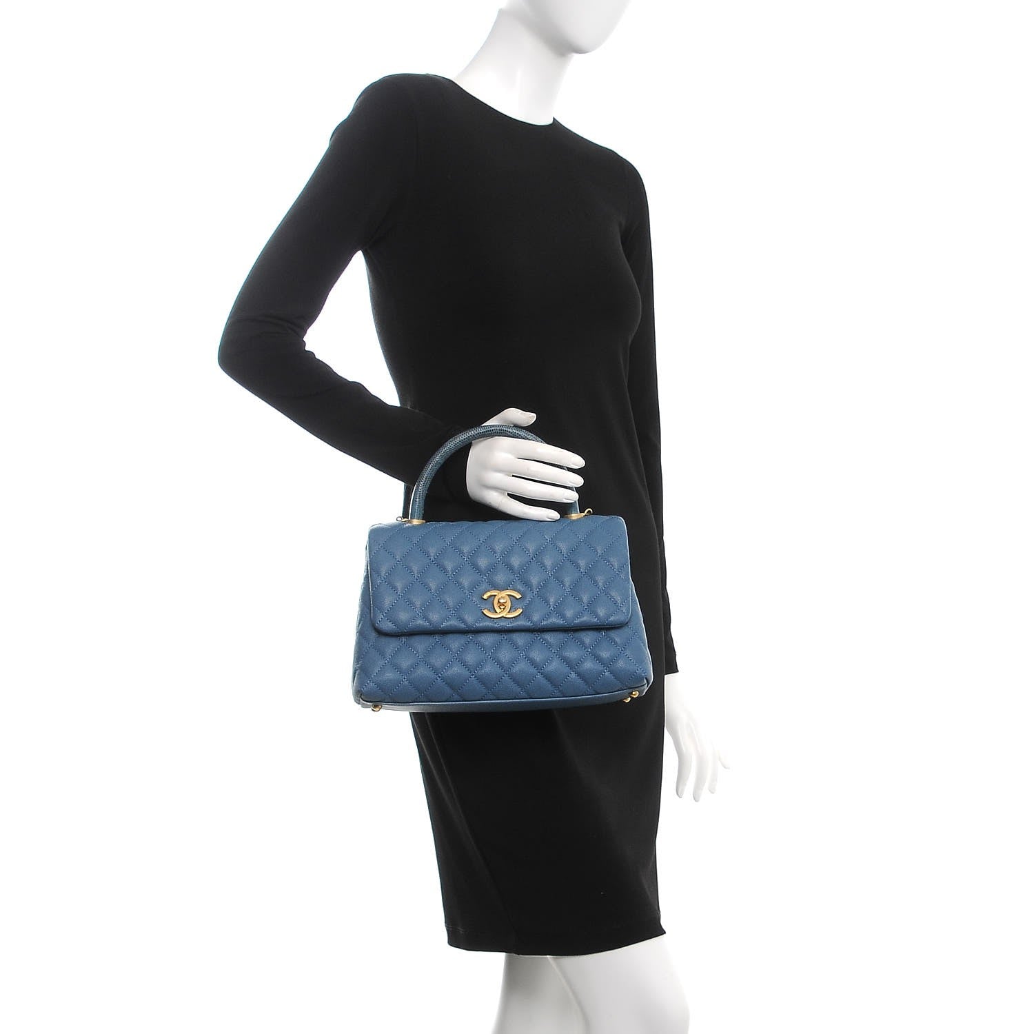 Chanel Caviar Lizard Quilted Small Coco Handle Flap Blue 3 of 9