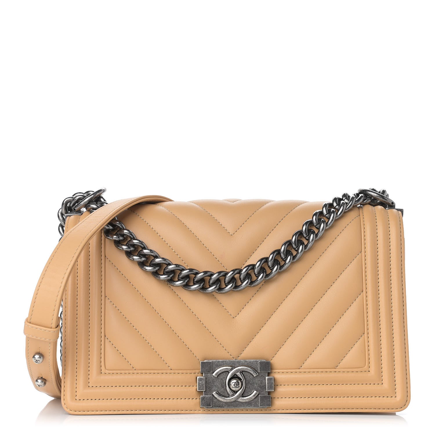 Chanel Calfskin Chevron Quilted Medium Boy Flap Beige 1 of 11