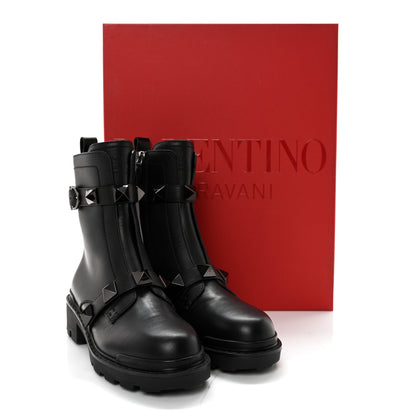 Valentino Garavani Calfskin Tonal Roman Stud 20/40mm Combat Boots 38 Black 11 of 11